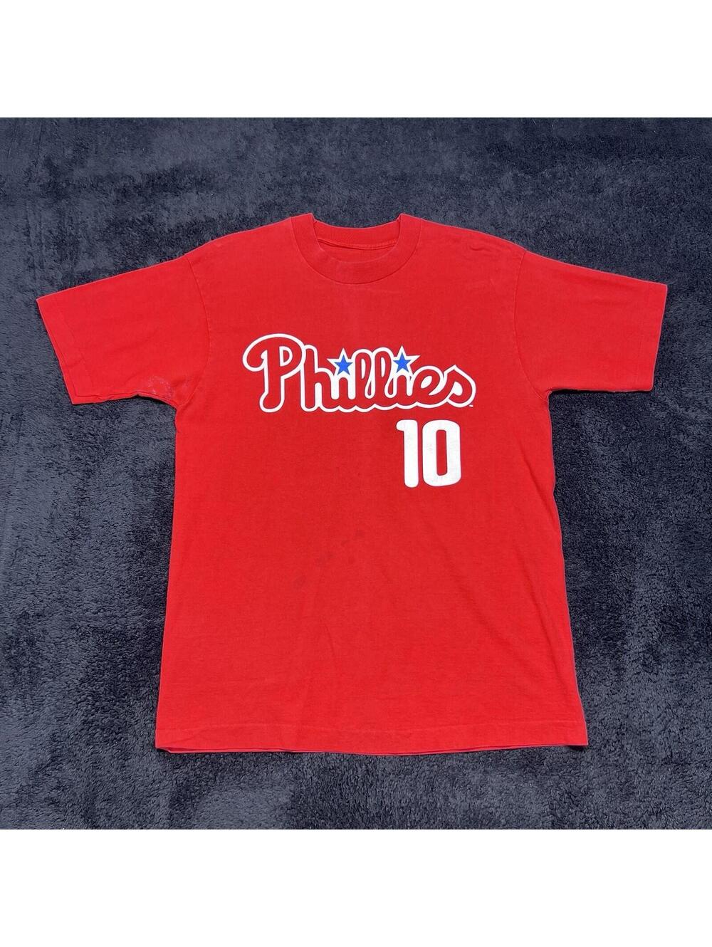 Vintage 90s Mlb Philadelphia Phillies #10 Player Spell Out Red Tee Sz Large